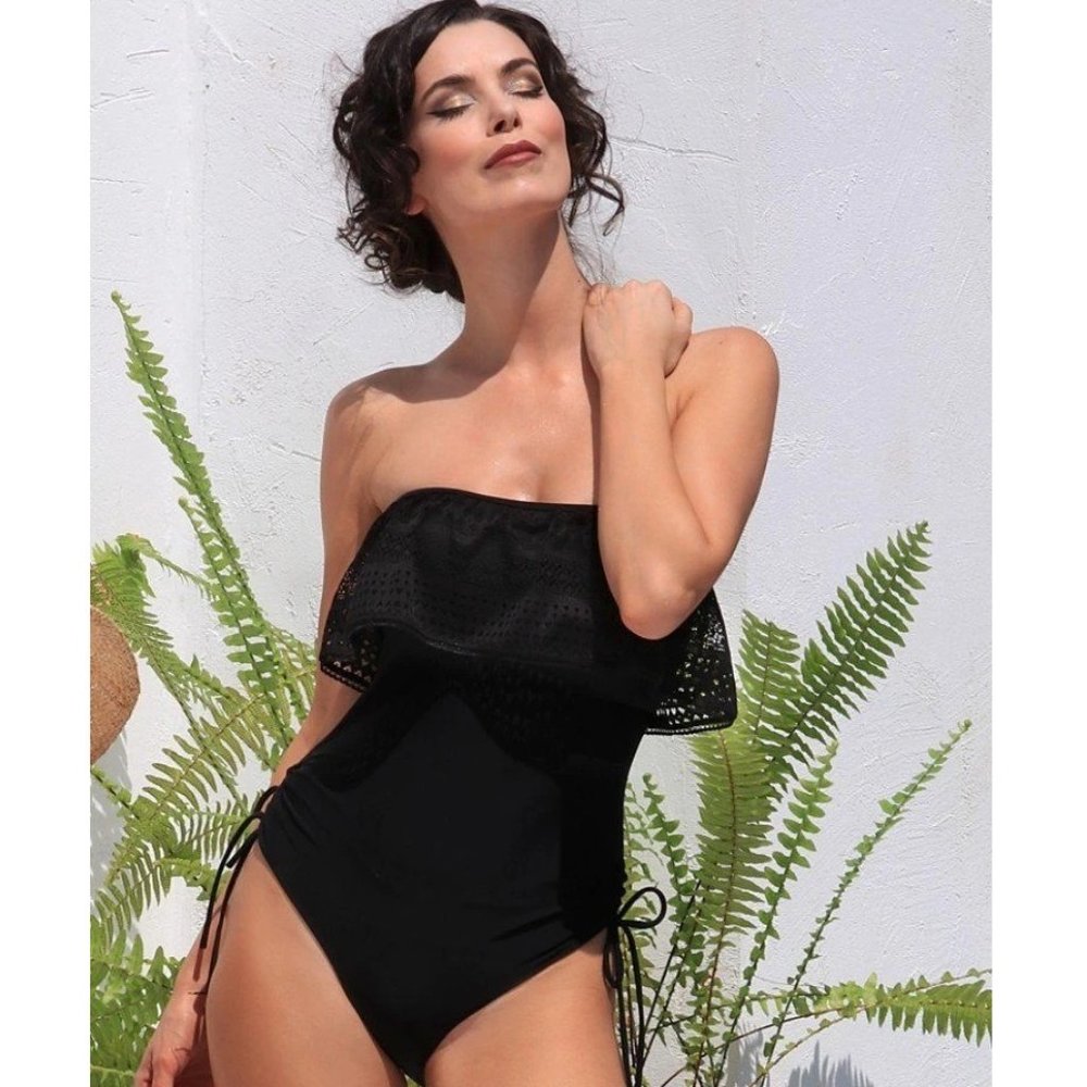 NWT Black w/ Crochet Ruffle Luxury Swimsuit